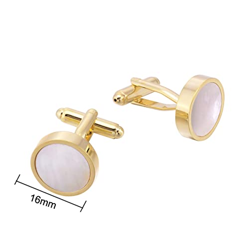 Jonwo Mother Of Pearl Men Cufflinks And Tie Clip Set Regular Necktie Tie Bar Pin Cuff Links For Wedding Business Shirt Tie (14K Gold Plated Tie Clip And Cufflinks Set) #TOP3
