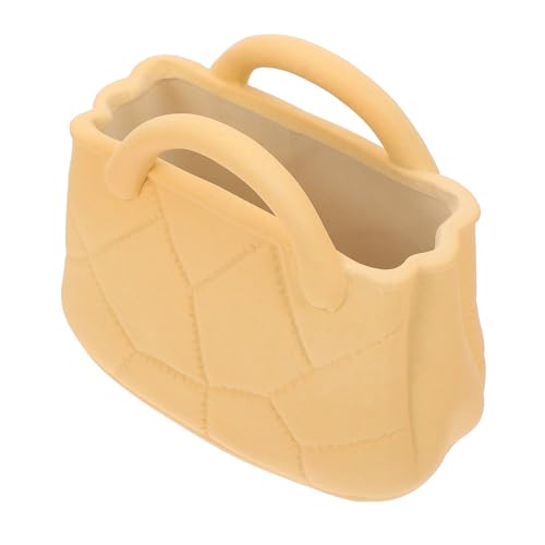 TOBBOMEY Jarrón Forma De Bolso De Cerámica Color Albaricoque Tamaño Mediano Hidropónico Decoración para Escritorio y Hogar
