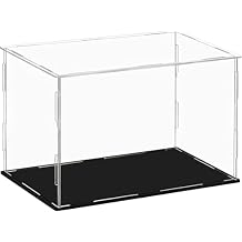 Clear Acrylic Display Case,Self-assembly Display box with black acrylic base,Countertop Box Cube Organizer Stand Riser Dustproof Protection Showcase for action Figure toy Collectibles9.4x7.9x7.9inch