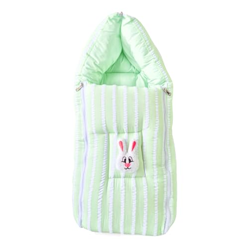 Image of VoiDrop Cotton Baby Sleeping Bag for Newborns Soft & Cozy Infant Carry Nest | Baby Portable Travelling Bed for Baby Carrying & co Sleeping, Unisex Baby Sleeping Bed | Stripe Print in Green Color
