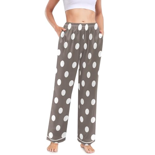 [ODAWA] White Polka Dots Brown Pajama Pants for Women Sleepwear, Thin Pajama Pants for Women M