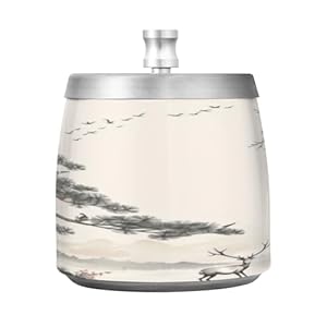 Ink Wash Painting Ashtray with Lid for Cigarette Outdoor Cool Ashtray Stainless Steel Smokeless Odorless Windproof Ashtrays for Home Office Tabletop Outside Patio Balcony