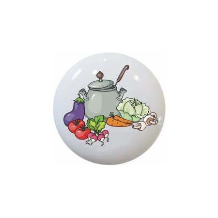 Miniatura 1 de Cooking Pot with Vegetables Veggies - Kitchen BA - DECORATIVE Ceramic Dresser Drawer PULLS Cabinet Cupboard KNOBS