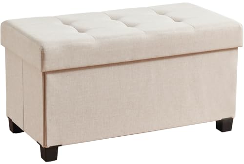 Ornavo Home 30 Inch Storage Ottoman, Large Storage Bench, Ottoman with Storage with Legs, Foot Rest Stool, Bedroom Bench - Beige
