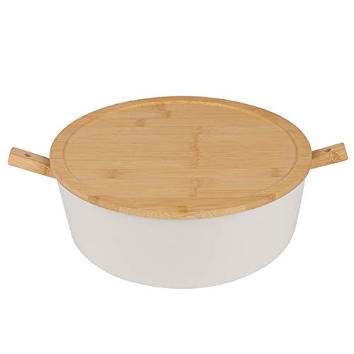 LOVYANXUE Bamboo Fiber Salad Bowl with Servers Set Large 98inches Nature Bamboo Mixing Bowl with Servers with Lid Spoon and Fork for Fruits Salads and Vegetables 11inch White bamboo spoon