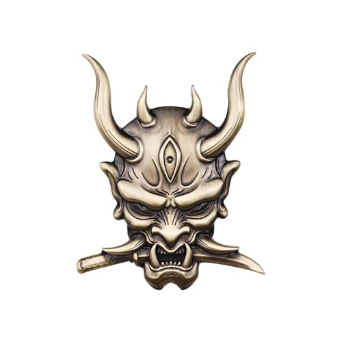 Ieron Etiqueta engomada Japonesa del Metal del Samurai del Coche, Emblema del cráneo 3D, Insignia Fresca del Guerrero de los Colmillos del Fantasma para el Coche camión Motocicleta (Bronce)