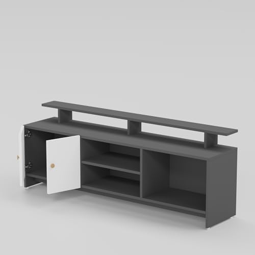 Image of TV Unit for Living Room | TV Cabinet & TV Stand | TV Table for Living Room | Modern Furniture for Home | Assembly-DIY | Color-Grey & White