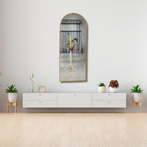 Image of Modern Elegance Semi Circle Wall-Mounted Mirror Metal Framed Wall Mirror Bathroom Mirror Living Room Mirror Home Decor Mirror 24 x 60 Inches Color Golden MF 93