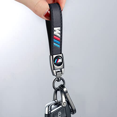 Dresleep Genuine Leather Car Key Chain Metal Car Keyring Keychain Compatible With Bmw M Series M1 M3 M5 X1 X5 X6 Z4 3 5 7 Series,Car Key Fob Accessory Men Women,Black. #TOP3
