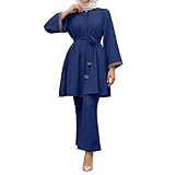 QJDFLL Elegante Hose mit Strass Oberteil und ausgestelltem Bein für modische Anlässe(Blau,XXL)