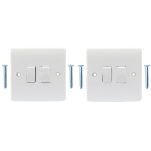 2 Gang Light Switch Double Light Switch White for Multi-Entrance Room Lighting Control Light Switches 8.5 Cm X 8.5 Cm Dimensions for Home Office Hotel Etc