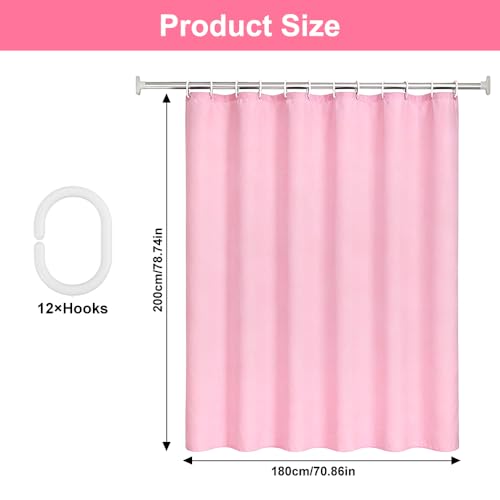 Duschvorhang Rosa, 180x200 cm PEVA Dusch Vorhang für Badewanne, Anti-Schimmel Waschbar Tuch Dusch Vorhang mit 12 Ringen, Duschvorhang Badewanne, Toilettenvorhang Wasserdicht Trocknet Schnell