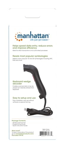 Manhattan 2D Handheld Barcode Scanner, USB-A, Profondità Di Scansione 250 Mm, Cavo 1,5 M, Luce Ambiente Max 100.000 Lux (Luce Solare), Nero, Scatola - 9