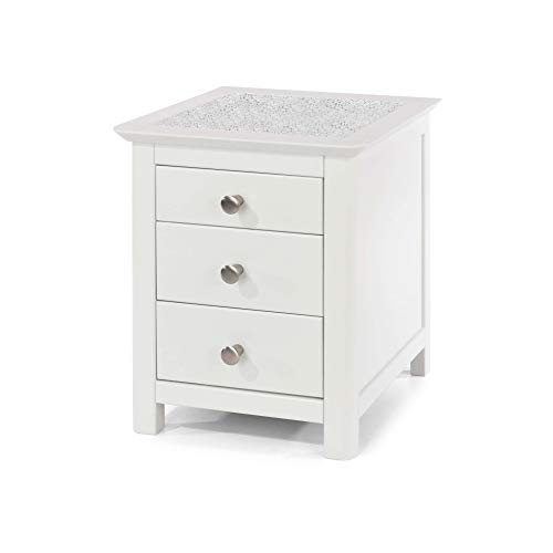 Home Source Seville Nachttisch Schrank mit Steinplatte, Holz, weiß, 3 Drawer Cover