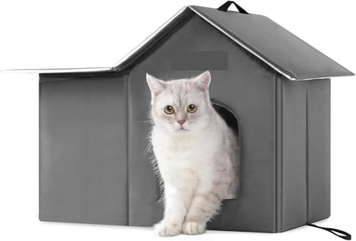FJJRTWDG Warm Insulated Cat House with MATS, Artificial Cat House, Suitable for Indoor and Outdoor Pets Suitable for Indoor Pets(Grey)