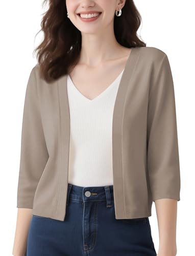 Image of Urban CoCo Women's 3 /4 Sleeve Cropped Cardigan Casual Open Front Cover Up