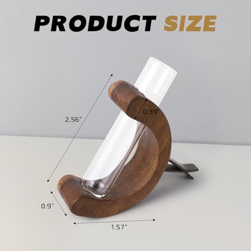 Wogomz Car Vase Vent Clip, Wooden Car Air Vent Flower Vase Clip, Automotive Mini Plant Holder Terrarium Decoration, Vehicle Air Vents Ornament, Interior Decor Cars Accessories (Dark Brown+C-shaped)