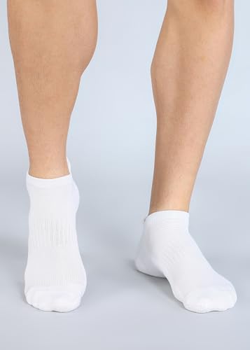 Image of ANCHOR Men's Bamboo Athletic Sneaker Length White Socks - Cushioned Terry Sole Sports Socks For Running, Gym, Workout and Training Socks for Men, Pack of 3 Pairs, Free Size