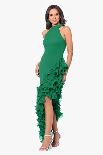Image of Betsy & Adam Women's Betsy & Adam Women's High-Low, Halter Neck, with Cascading Ruffle Detail and Fitted Silhouette
