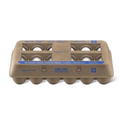 Amazon Grocery, Cage-Free Large White Eggs, Grade AA, 18 Ct (Previously Amazon Fresh, Packaging May Vary)