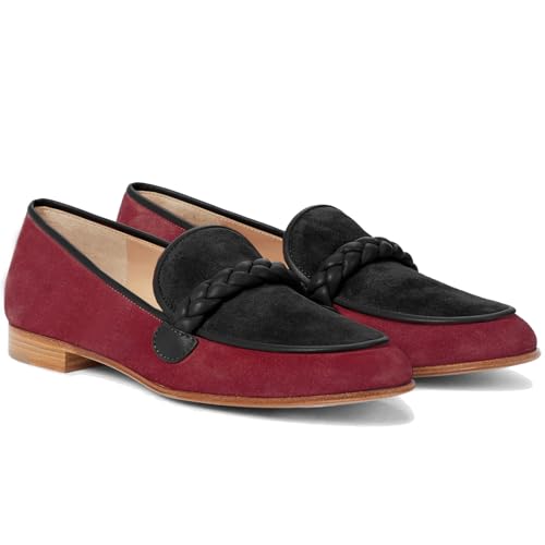 Image of MOOMMO Women Comfortable Suede Loafer Flats Round Closed Toe Slip On Penny Loafers Knitted Strap Oxford Loafer Shoes for Office Ladies Work Daily Casual Club Driver Flats Spring Elegant 4-11 M US