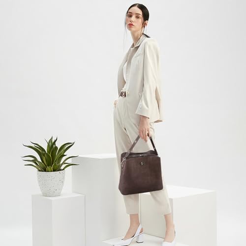 Image of Genuine Leather Suede Bags for Women, Vintage Handbag Purse Suede Hobo Bag Slouchy Bag Shoulder Crossbody Bag