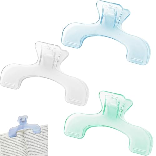 BOCAIDHK 透明ブッククリップ 3個セット プラスチック製 おしゃれ 教科書 本 開いたまま固定 耐久性 文書 書類用 文房具 事務用品 学生 家庭 学校 オフィス用品 (ホワイト+ブルー+グリーン)