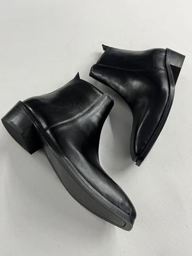 Image of LOZANO Italian Cut Classic Leather Chelsea Boots for Men | High Ankle Cuban Heel Square Toe Zip Closure Cushioned Insole Boot