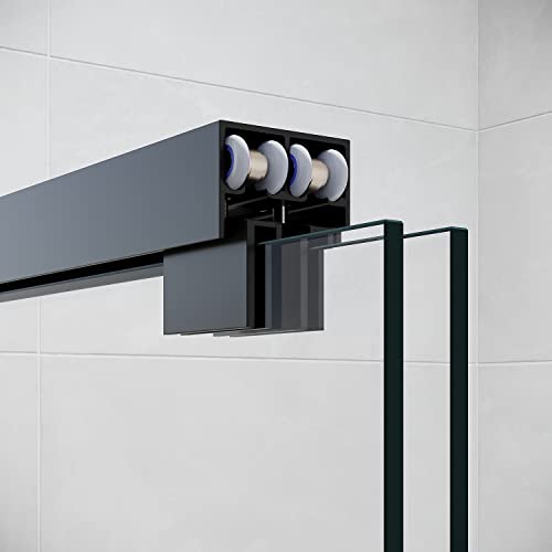 Elegant Sliding Bathtub Shower Doors 60" W X 62" H,Semi-Frameless Bypass Bathtub Door With 1/4" Clear Tempered Glass,60 Inches Double Sliding Tub Door,Satin Black #TOP2