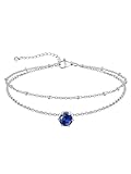 U7 September Birthstone Anklet for Women Sapphire Blue Silver Double Layer Adjustable Waterproof Anklet Jewellery Gift
