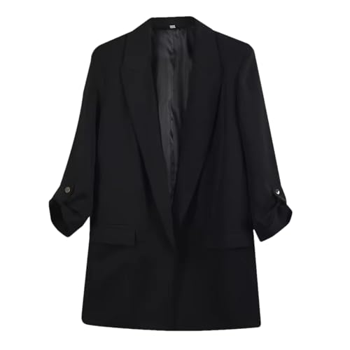 Women's Casual Pleated Sleeve Buttonless Solid Color Blazer Loose Jacket Comfortable Lightweight Blazer