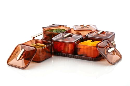 Image of Dry Fruit Serving Set with Tray and Lids, Airtight Container Box, Acrylic Food Grade Candy /Snack Storage for Home /Gifting (6 Pic Set)
