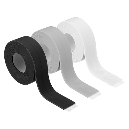 sourcing map 3 rollos de cinta de calafateo impermeable autoadhesiva, tira selladora para baño, bañera, inodoro, cocina, encimera, suelo, protector de bordes de pared, negro, blanco, gris, 3 x 33 pies