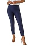 Roman Originals Stretch Trousers for Women UK Ladies High Waisted Pants Pull On Leggings Smart Slimming Office Work Fitted Tailored Tapered Regular & Plus Sizes - Petite Navy (26 in) - Size 14
