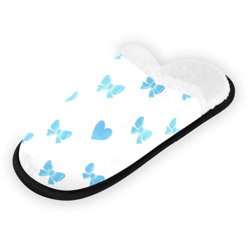 Cartoon Blue Cute Heart Bow Slippers For Women Men Soft Memory Foam Non-Slip Bow Winter Indoor House Shoes Travel Slipper2