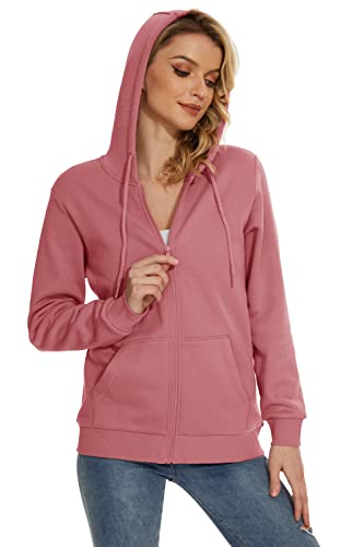 Magcomsen Women's Fleece Lined Zip Up Hoodie Jacket Long Sleeve Active Sweatshirts For Athletic Workout Sports Hoodies Pink,M #TOP2