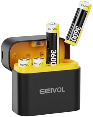 EEIVOL 充電電池 単三 急速充電器付き 充電式単三リチウムバッテリー 1.5V 4本入りセット 3600mWh 2400mAh