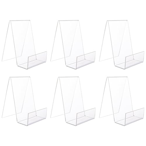 ASelected 6Pcs Clear Acrylic Book Stand - Transparent Book Display Stand for Displaying Notebooks Picture Albums Menu Magazine