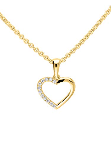 My Gold Herzkette Echtes Gelbgold 375 Gold (9 Karat) Zirkonia Herzform 15mm x 12mm Halskette 45cm Sarah Set