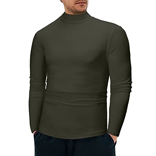 DUHENWU Camiseta de manga larga para hombre, térmica, de manga larga, con cuello alto, corte ajustado, monocolor, para otoño e invierno, jersey suave y elástico, cuello alto, sudadera básica, O