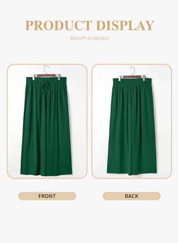 Eytino Plus Size Pants for Women Casual Drawstring Elastic Waist Wide Leg Pants Beach Trousers with Pockets,2X Blackish Green4