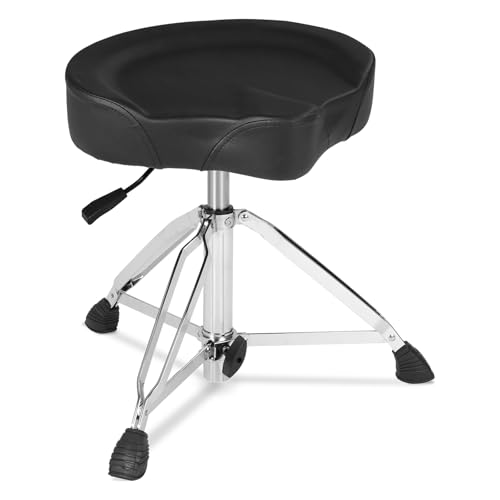 RVONE Hydraulic Nitro Gas Drum Throne Heavy Duty Drum Stool with 400LB Pounds Load Capacity Motorcycle Saddle Drum Seat for Professional Adult Drummers Stage Stuido(Black)