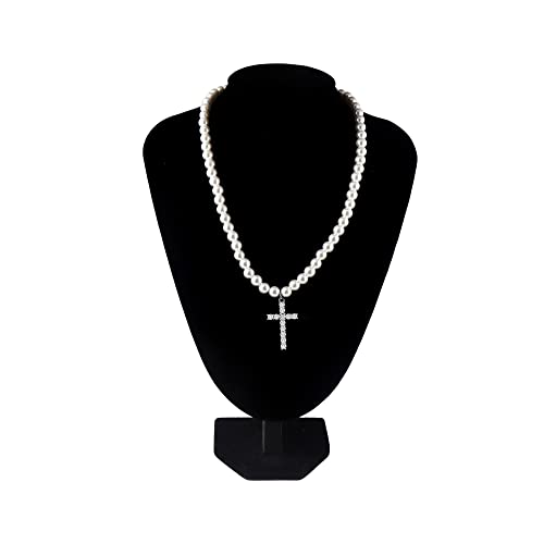 Caiyao Pearl Necklace For Men,White Pearl Necklace For Women,Faux Round Pearl Choker Cross Necklace,Pearl Jewelry For Man-Pearl Cross Necklace #TOP3