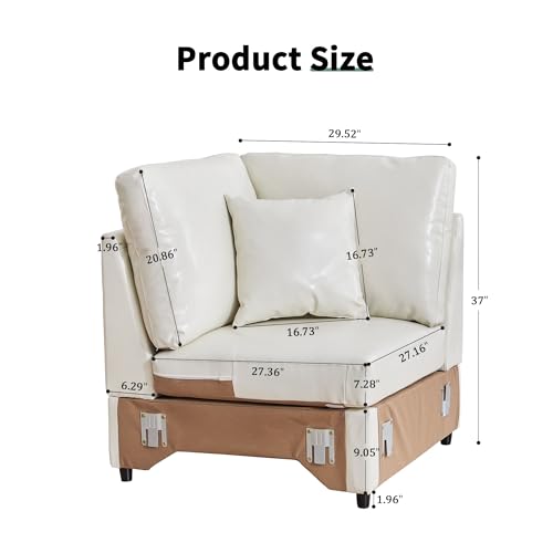 Image of RARZOE Modular Sectional Couch Corner Seat Module, Faux Leather Armless Corner Seat, Modular Sectional Sofa Module for Living Room Home Theater,Beige