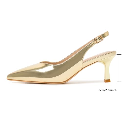 Image of Susanny Slingback Kitten Heels Elegant Dressy Pumps for Women Closed Pointy Toe Sexy Chunky High Heels Wedding Bride Prom Party Dress Shoes