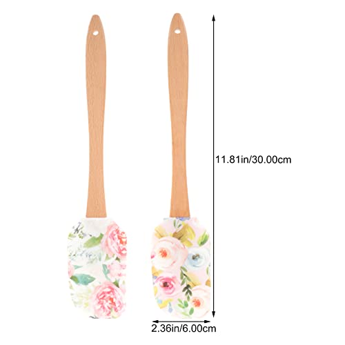 Besportble 48J8H36317X Silicone Spatula With Wooden Handle: 2 Pcs Flower Pattern Scraper Cream Butter Spatula thumb #5