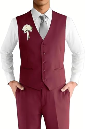 Men's 2 Piece Slim Fit Suit Solid Vest and Pants Set for Men Groomsmen Wedding Suits