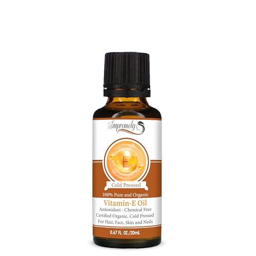 Supremely Organic Vitamin E Oil - 100% Pure & Natural for Radiant Skin, Luscious Hair and Strong Nails - Antioxidant Moisturizer - Repair, Protect and Hydrate Serum
