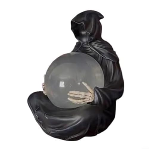 Grim gotico per Reaper statua con galleggiante incandescente per sfera di cristallo decorazione desktop Halloween Home Decor nero 15x9x9cm