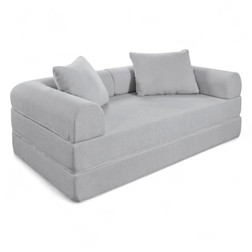 Catálogo de Sofa Cama Top 5. 50 Naap Concept Sofá Cama Teddy Chenille | Diseño Convertible | Hecho 100% de Espuma | Comodidad y Versatilidad | 200x100x65 cm (Silver)